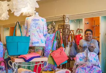 Inside view of a colorful boutique